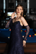 Long Navy Blue Dantelle Evening Dress ABU6229