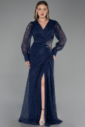 Long Navy Blue Dantelle Plus Size Evening Dress ABU6272