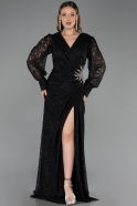 Long Black Dantelle Plus Size Evening Dress ABU6272