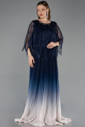 Navy Blue Long Chiffon Plus Size Evening Gown ABU4633
