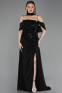 Long Black Chiffon Plus Size Evening Dress ABU6274