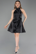 Short Black Satin Cocktail Dress ABK2654