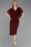 Midi Burgundy Beaded Plus Size Cocktail Dress ABK2642