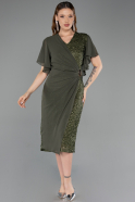 Midi Olive Drab Beaded Plus Size Cocktail Dress ABK2642