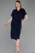 Midi Navy Blue Beaded Plus Size Cocktail Dress ABK2642