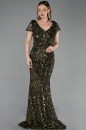 Long Olive Drab Scaly Plus Size Evening Gown ABU6282
