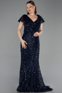 Long Navy Blue Scaly Plus Size Evening Gown ABU6282