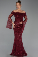Long Burgundy Scaly Mermaid Evening Gown ABU5623