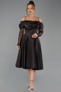 Midi Brown Satin Plus Size Cocktail Dress ABK2652