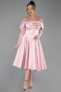 Midi Powder Color Satin Plus Size Cocktail Dress ABK2652