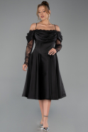 Midi Black Satin Plus Size Cocktail Dress ABK2652