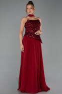Long Burgundy Chiffon Evening Dress ABU5486