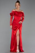 Long Red Satin Evening Dress ABU5829