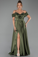 Long Olive Drab Satin Evening Dress ABU6297