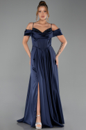 Long Navy Blue Satin Evening Dress ABU6297