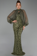 Long Olive Drab Scaly Evening Dress ABU6298