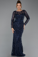 Long Navy Blue Beaded Evening Dress ABU5649