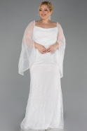 White Long Beaded Plus Size Evening Gown ABU5067