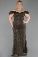 Long Dark Khaki Beaded Formal Plus Size Dress ABU5548