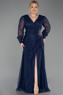 Long Navy Blue Dantelle Plus Size Evening Dress ABU6272