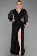 Long Black Dantelle Plus Size Evening Dress ABU6272