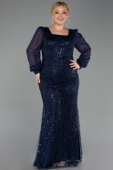 Long Navy Blue Beaded Formal Plus Size Dress ABU6292