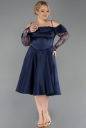 Midi Navy Blue Satin Plus Size Cocktail Dress ABK2652