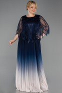 Navy Blue Long Chiffon Plus Size Evening Gown ABU4633