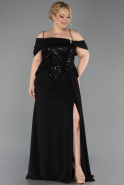 Long Black Chiffon Plus Size Evening Dress ABU6274