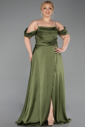 Long Oil Green Satin Plus Size Evening Gown ABU6307