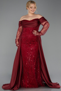 Burgundy Long Beaded Plus Size Evening Gown ABU6093