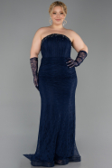 Long Navy Blue Dantelle Plus Size Evening Dress ABU6280