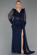 Long Navy Blue Dantelle Plus Size Evening Gown ABU6283