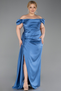 Long Indigo Satin Plus Size Evening Dress ABU1626