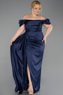 Navy Blue Long Satin Plus Size Evening Dress ABU1626