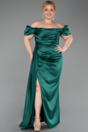 Long Emerald Green Satin Plus Size Evening Dress ABU1626