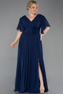 Long Navy Blue Chiffon Plus Size Evening Gown ABU6309