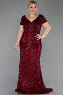 Long Burgundy Scaly Plus Size Evening Gown ABU6282