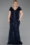 Long Navy Blue Scaly Plus Size Evening Gown ABU6282