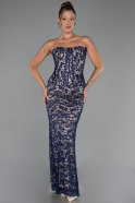 Long Navy Blue Dantelle Evening Dress ABU6303