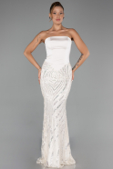 Long Beige Beaded Mermaid Prom Dress ABU6315