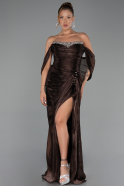 Long Dark Brown Chiffon Evening Dress ABU6306