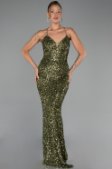 Long Olive Drab Scaly Evening Dress ABU6321