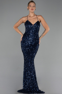 Long Navy Blue Scaly Evening Dress ABU6321