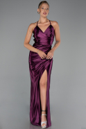 Long Plum Satin Prom Gown ABU2800