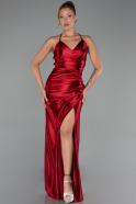 Long Cherry Colored Satin Prom Gown ABU2800