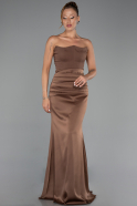 Brown Long Satin Prom Gown ABU6061