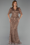 Long Copper Beaded Plus Size Evening Dress ABU6334