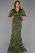 Long Olive Drab Beaded Plus Size Evening Dress ABU6334