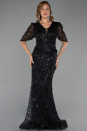 Long Black Beaded Plus Size Evening Dress ABU6334
